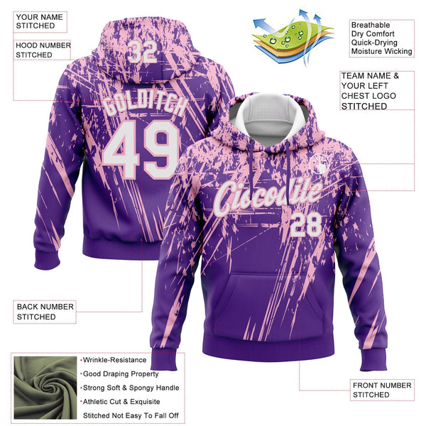 Custom Stitched Purple White-Light Pink 3D Pattern Design Splash Grunge Art Sports Pullover Sweatshirt Hoodie alternate