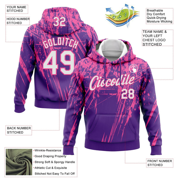 Custom Stitched Purple White-Pink 3D Pattern Design Splash Grunge Art Sports Pullover Sweatshirt Hoodie alternate