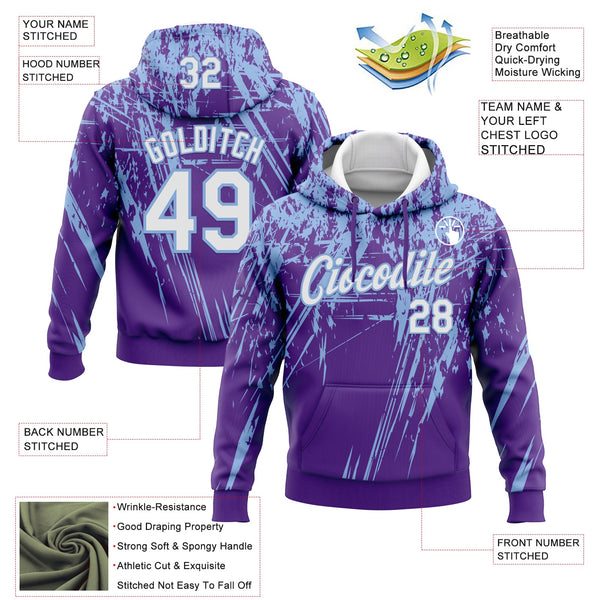 Custom Stitched Purple White-Light Blue 3D Pattern Design Splash Grunge Art Sports Pullover Sweatshirt Hoodie alternate