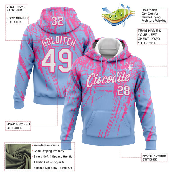 Custom Stitched Light Blue White-Pink 3D Pattern Design Splash Grunge Art Sports Pullover Sweatshirt Hoodie alternate