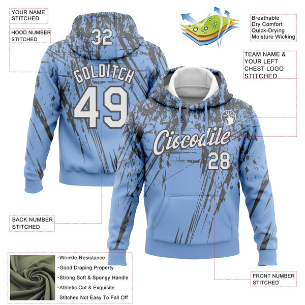 Custom Stitched Light Blue White-Steel Gray 3D Pattern Design Splash Grunge Art Sports Pullover Sweatshirt Hoodie alternate
