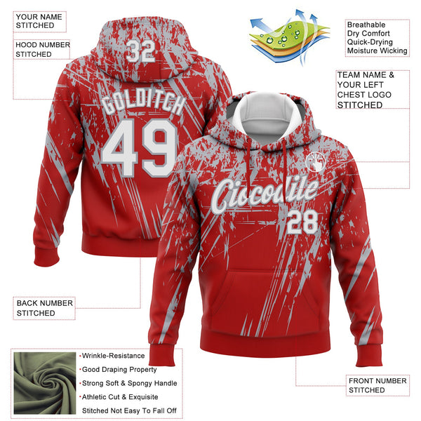 Custom Stitched Red White-Gray 3D Pattern Design Splash Grunge Art Sports Pullover Sweatshirt Hoodie alternate