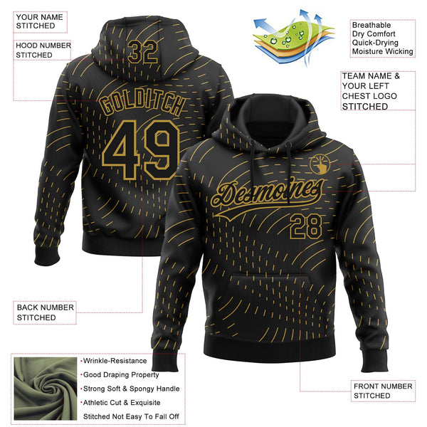 Custom Stitched Black Old Gold 3D Pattern Design Line Sportswear Pullover Sweatshirt Hoodie alternate