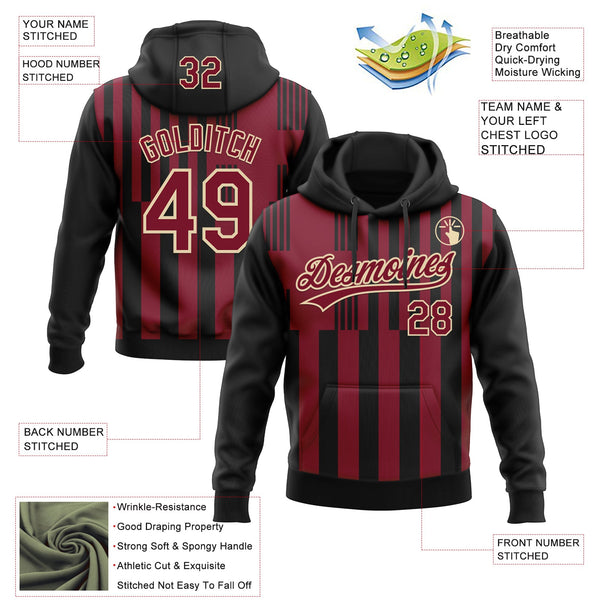 Custom Stitched Black Crimson-Cream 3D Pattern Design Line Sportswear Pullover Sweatshirt Hoodie alternate