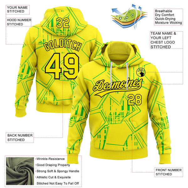 Custom Stitched Light Yellow Green-Black 3D Pattern Design Line Sportswear Pullover Sweatshirt Hoodie alternate