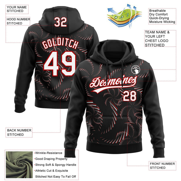 Custom Stitched Black White-Red 3D Pattern Design Line Sportswear Pullover Sweatshirt Hoodie alternate