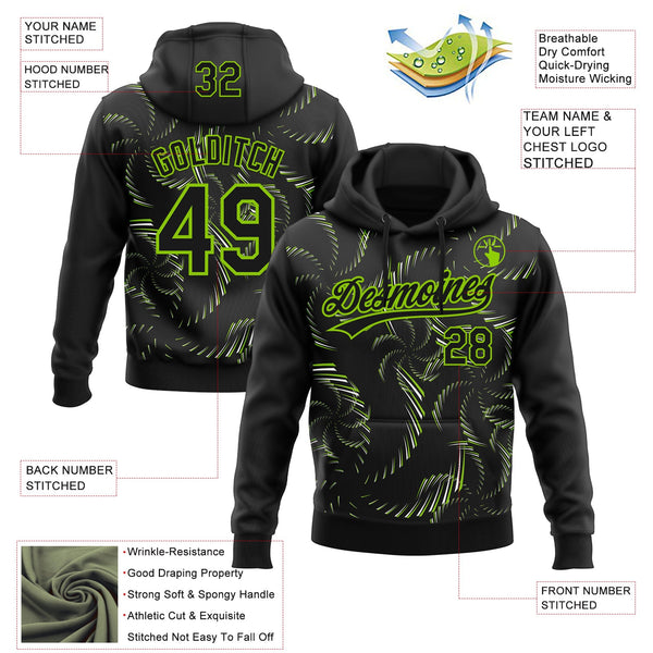 Custom Stitched Black Neon Green-White 3D Pattern Design Line Sportswear Pullover Sweatshirt Hoodie alternate