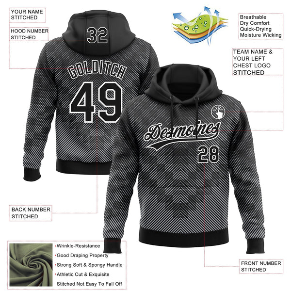 Custom Stitched Black White 3D Pattern Design Line Sportswear Pullover Sweatshirt Hoodie alternate