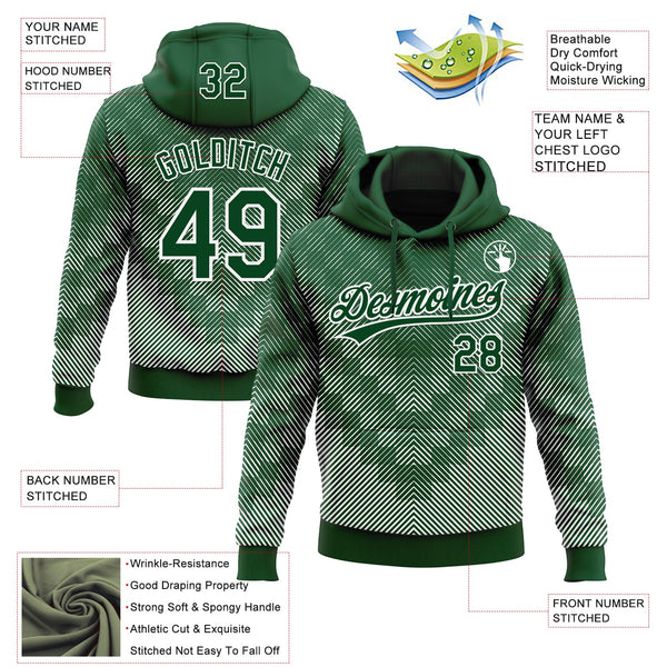 Custom Stitched Green White 3D Pattern Design Line Sportswear Pullover Sweatshirt Hoodie alternate