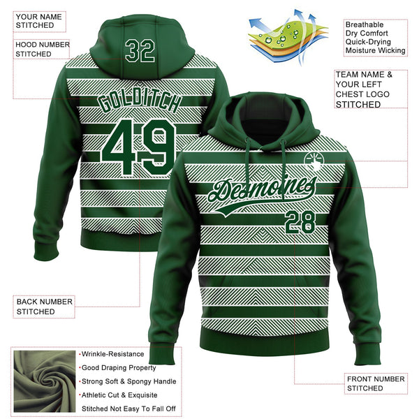 Custom Stitched Green White 3D Pattern Design Line Sportswear Pullover Sweatshirt Hoodie alternate