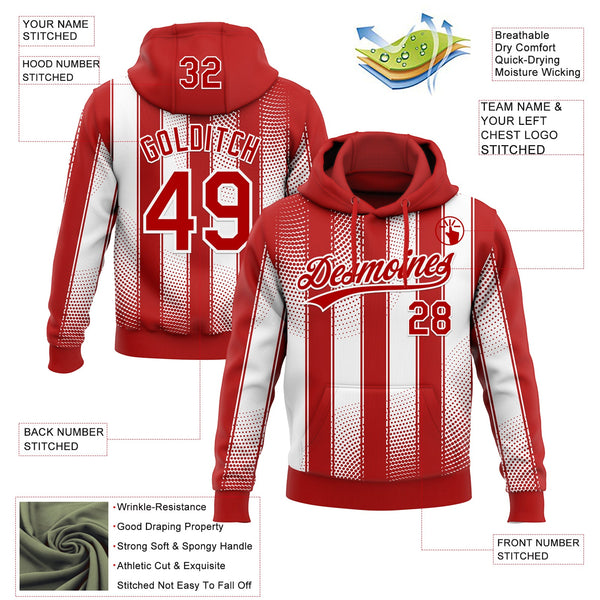 Custom Stitched Red White 3D Pattern Design Line Sportswear Pullover Sweatshirt Hoodie alternate