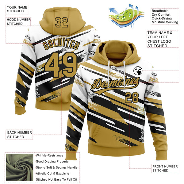 Custom Stitched Old Gold Black-White 3D Pattern Design Line Sportswear Pullover Sweatshirt Hoodie alternate
