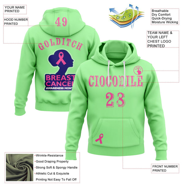 Custom Pea Green Pink Blue-White 3D Pink Ribbon Breast Cancer Awareness Women Health Care Support Sports Pullover Sweatshirt Hoodie alternate