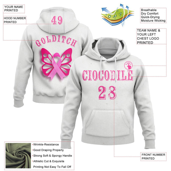 Custom White Pink 3D Pink Ribbon Breast Cancer Awareness Women Health Care Support Sports Pullover Sweatshirt Hoodie alternate