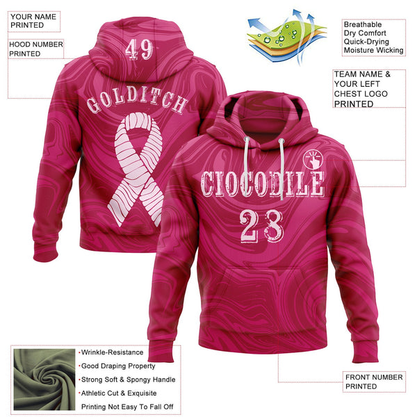 Custom Hot Pink Light Pink 3D Pink Ribbon Breast Cancer Awareness Women Health Care Support Sports Pullover Sweatshirt Hoodie alternate