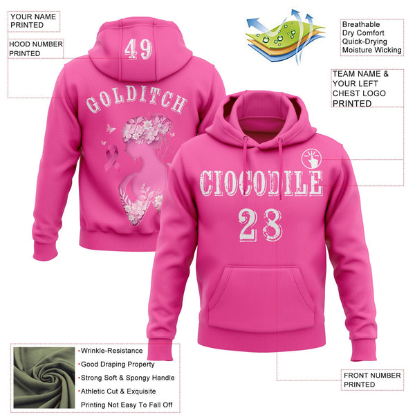 Custom Pink White 3D Pink Ribbon Breast Cancer Awareness Women Health Care Support Sports Pullover Sweatshirt Hoodie alternate