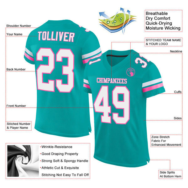 Custom Aqua White-Pink Mesh Authentic Football Jersey alternate