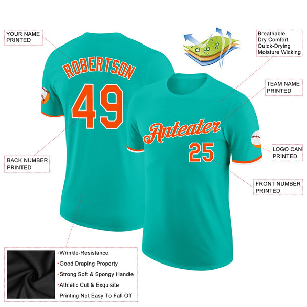 Custom Aqua Orange-White Performance T-Shirt alternate