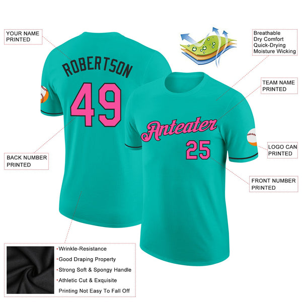 Custom Aqua Pink-Black Performance T-Shirt alternate