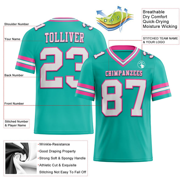 Custom Aqua White-Pink Authentic Football Jersey alternate
