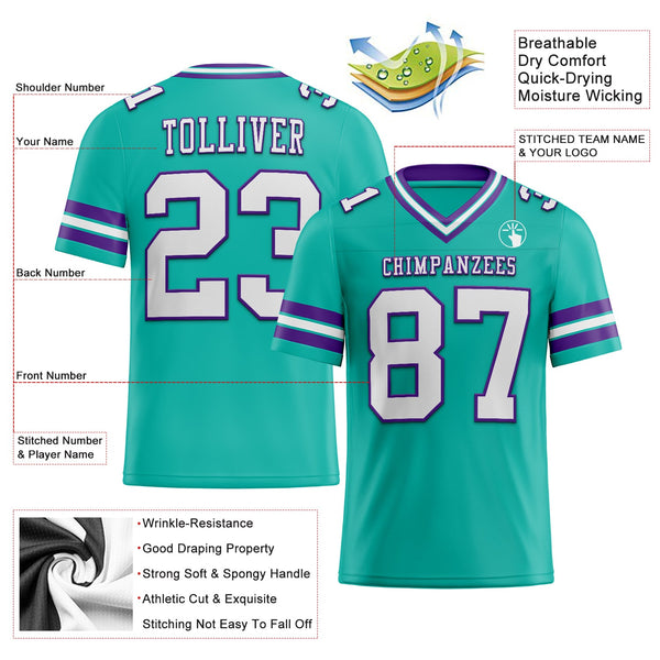 Custom Aqua White-Purple Authentic Football Jersey alternate