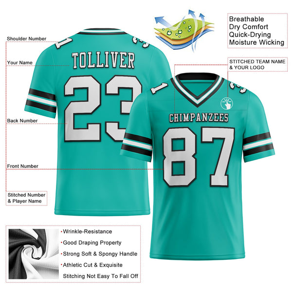 Custom Aqua White-Black Authentic Football Jersey alternate