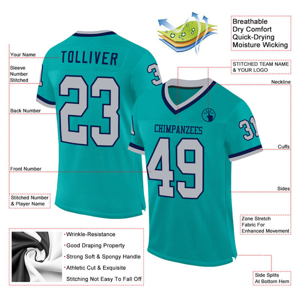 Custom Aqua Gray-Navy Mesh Authentic Throwback Football Jersey alternate