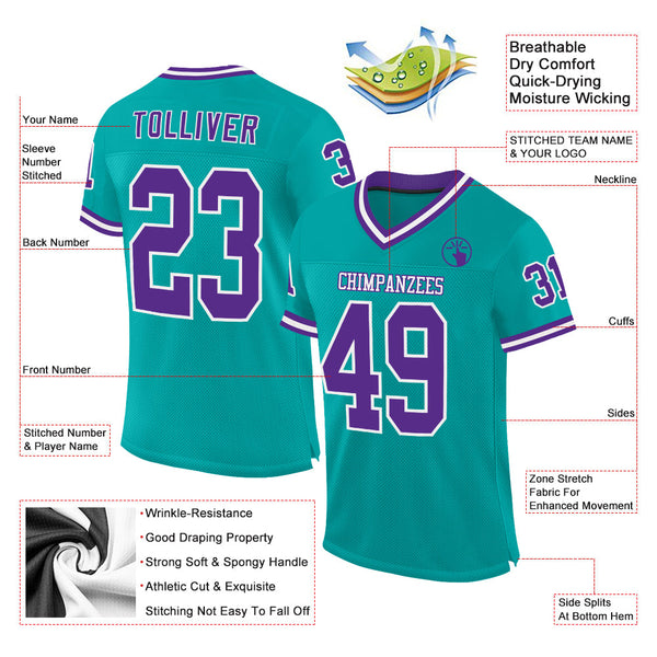 Custom Aqua Purple-White Mesh Authentic Throwback Football Jersey alternate