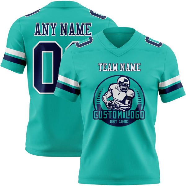 Custom Aqua Navy-White Authentic Football Jersey alternate