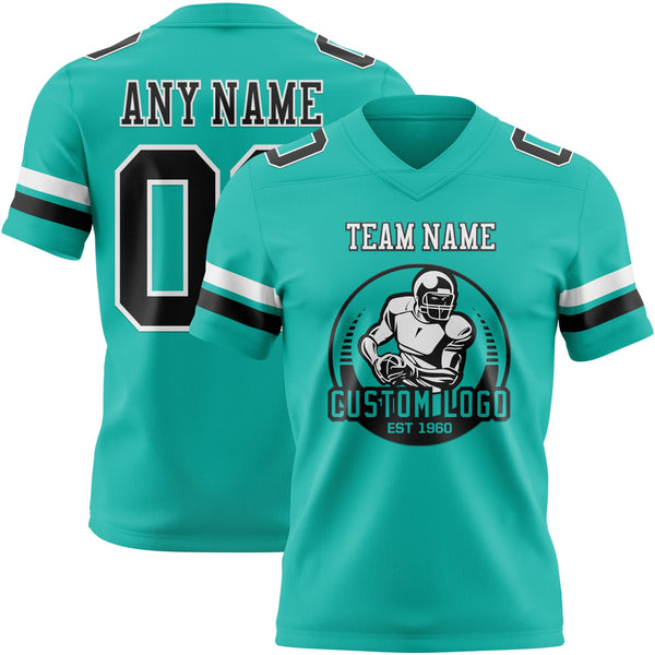 Custom Aqua Black-White Authentic Football Jersey alternate