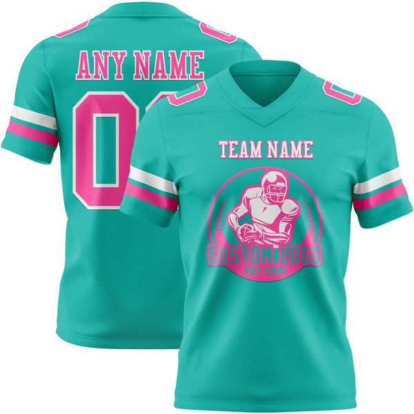 Custom Aqua Pink-White Authentic Football Jersey alternate