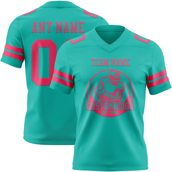 Custom Aqua Neon Pink Authentic Football Jersey alternate