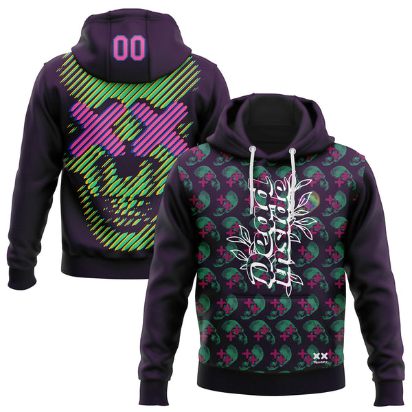 Custom Stitched Purple Pink-Thunder Blue 3D Revzzz Pretty And Dead Skull Sports Pullover Sweatshirt Hoodie