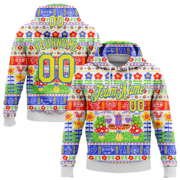 Custom Stitched White Light Yellow-Powder Blue 3D Emi Bee Fika Frogs Sports Pullover Sweatshirt Hoodie