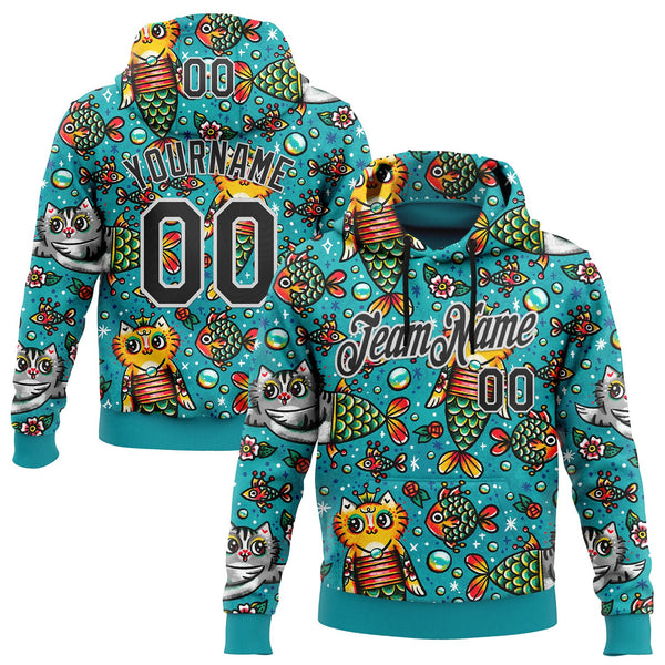 Custom Stitched Blue Black-White 3D Emi Bee Purrmaids Sports Pullover Sweatshirt Hoodie