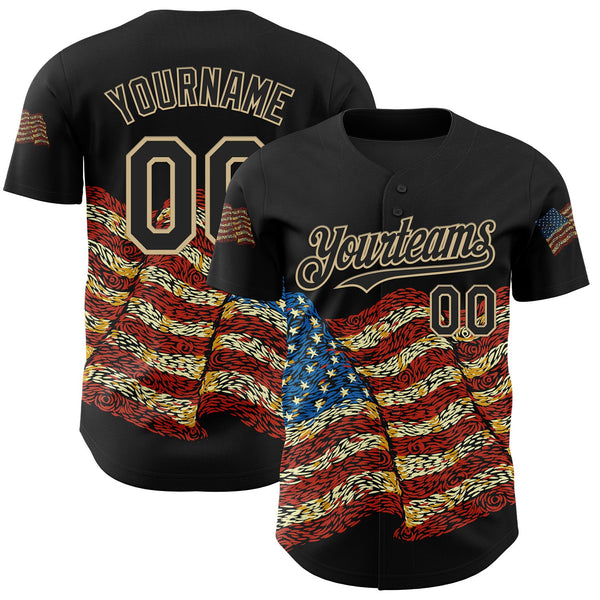 Custom Red Black-Vegas Gold 3D Tobe Fonseca American Flag Freedom Impressionist Starry Authentic Baseball Jersey