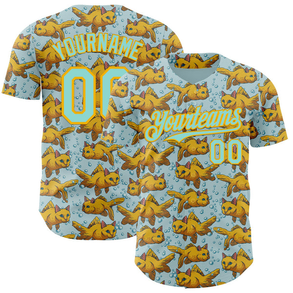 Custom Ice Blue Gold 3D Tobe Fonseca Cat Fish Authentic Baseball Jersey