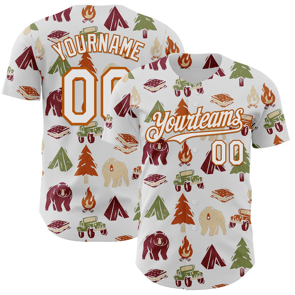 Custom White White-Texas Orange 3D Tobe Fonseca Camping Tree Fire Smores Tents Authentic Baseball Jersey