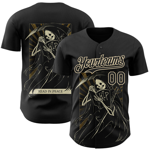 Custom Black Black-Cream 3D Tobe Fonseca Read in Peace Death Book Reader Authentic Baseball Jersey
