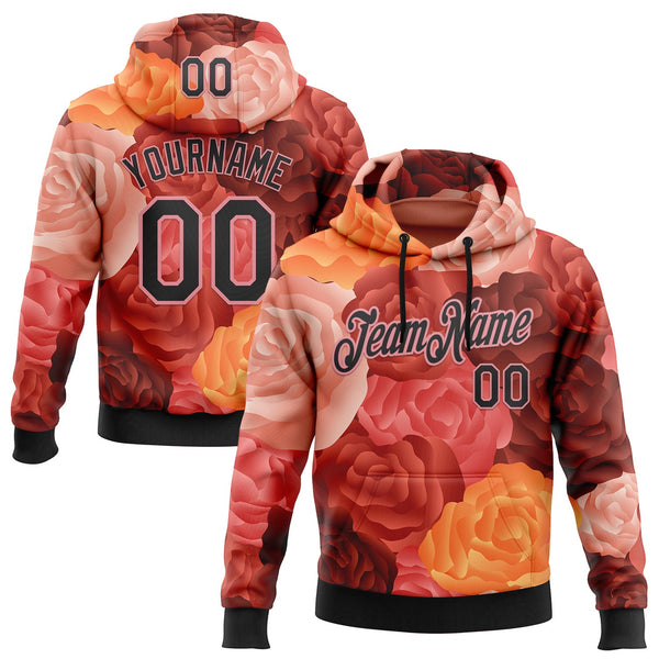 Custom Stitched Red Black-Medium Pink 3D Ambartive Rose Pattern Sports Pullover Sweatshirt Hoodie