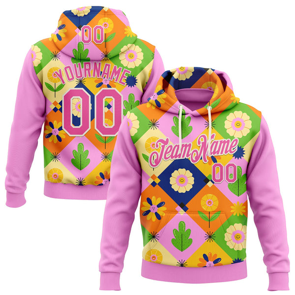 Custom Stitched Pink Cream 3D Ambartive Abstract Flowers Pattern Sports Pullover Sweatshirt Hoodie