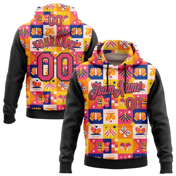 Custom Stitched Yellow Neon Pink-Black 3D Ambartive Abstract Butterfly Pattern Sports Pullover Sweatshirt Hoodie