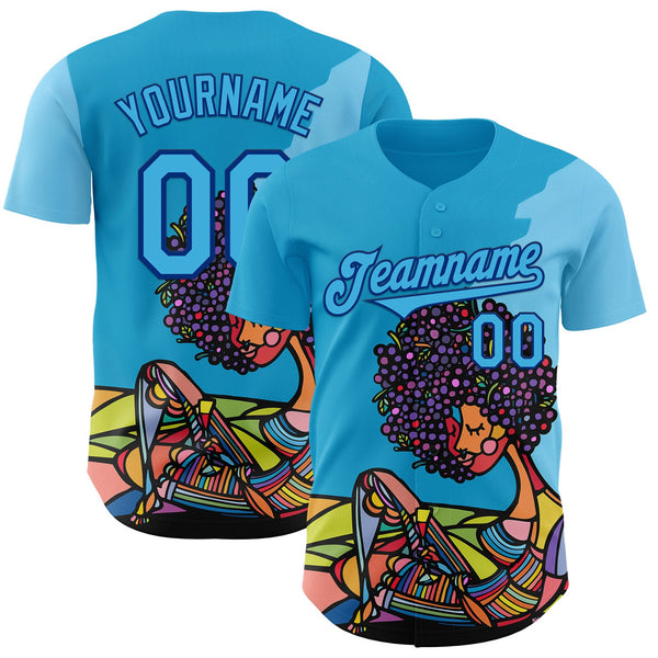 Custom Blue Sky Blue-Royal Ninhol Afro Authentic Baseball Jersey
