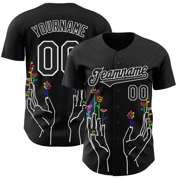 Custom Black White Ninhol Hands Up Authentic Baseball Jersey