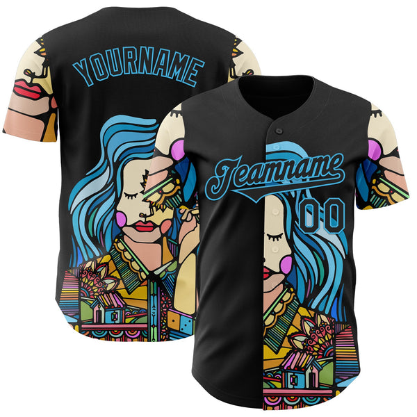 Custom Black Sky Blue Ninhol Night Lights Authentic Baseball Jersey