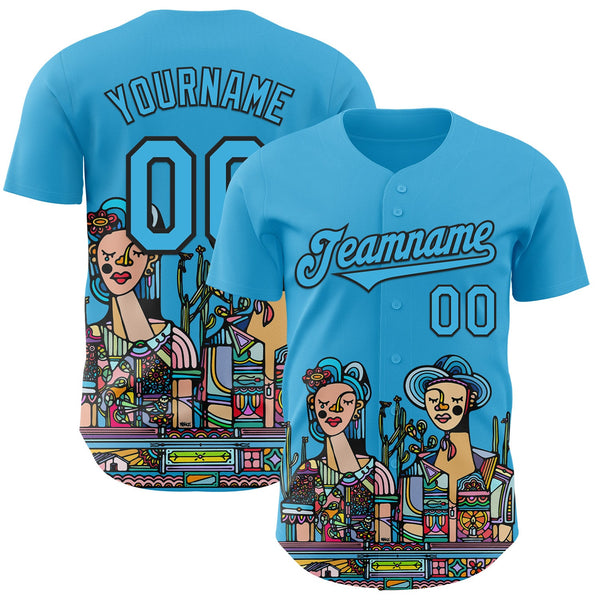 Custom Blue Sky Blue-Black Ninhol Pau De Arara Authentic Baseball Jersey