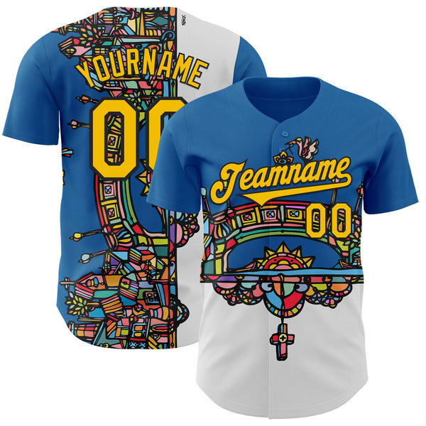 Custom Blue Yellow-Black Ninhol PE Authentic Baseball Jersey