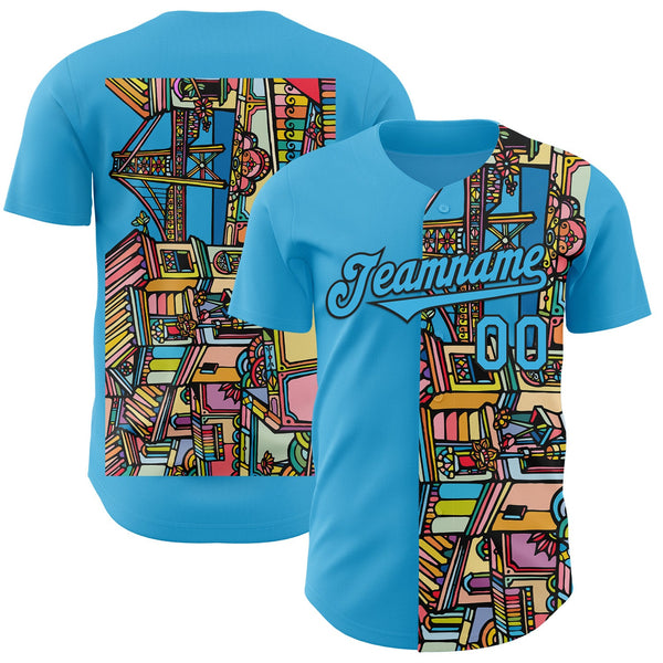 Custom Blue Sky Blue-Black Ninhol Untitled Authentic Baseball Jersey