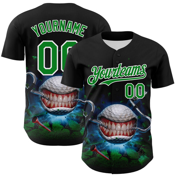 Custom Black Grass Green-White Tom Wood Monster Golfball Authentic Baseball Jersey