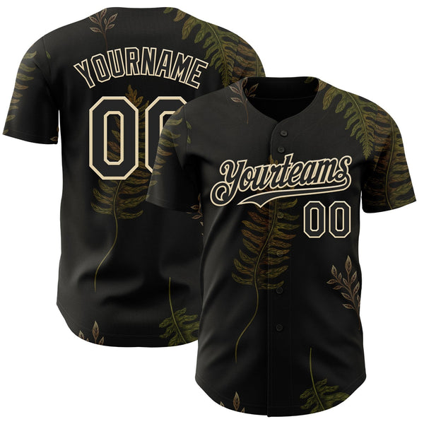 Custom Black Cream Episodic Drawing Autumn Ferns Authentic Baseball Jersey
